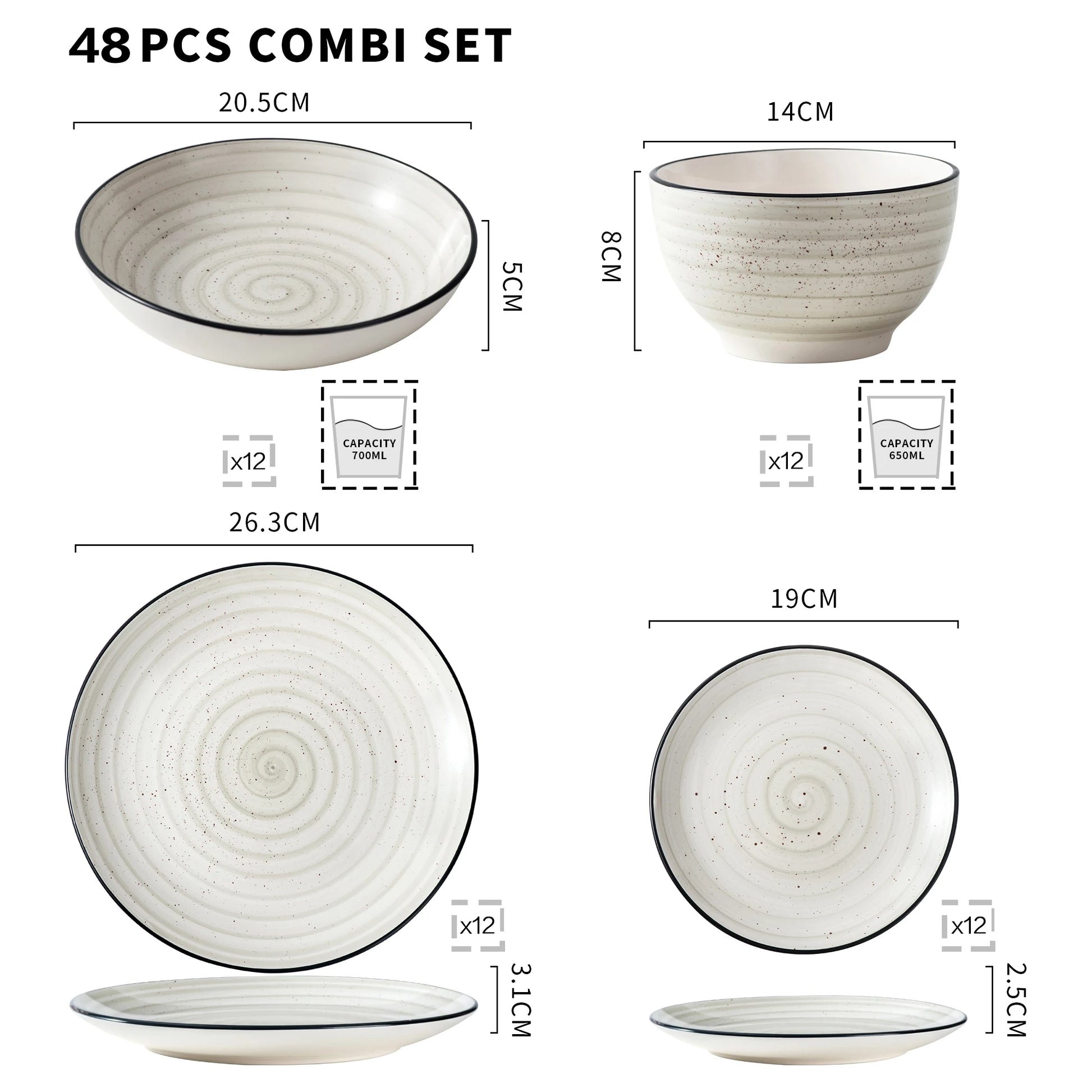 VANCASSO BONBON Beige 24/48-Piece Handpainted Spirals Stoneware Dinner Set - One Shop Ventures