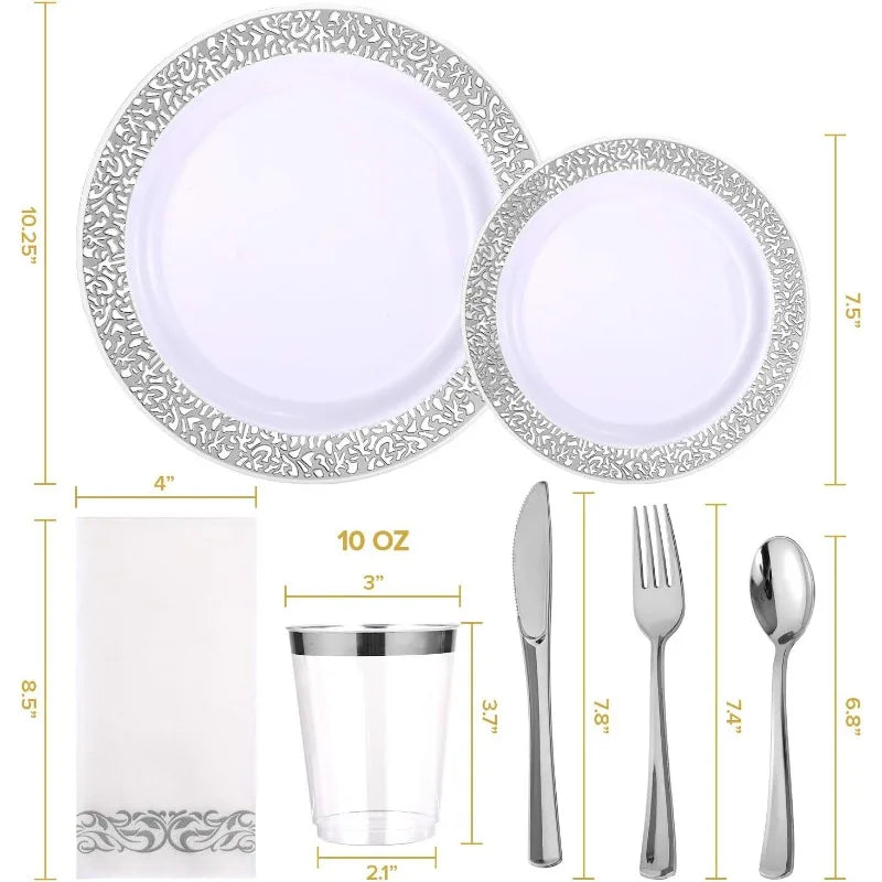 350pcs Disposable Heavy Duty Dinnerware Set for 50 Guests - One Shop Ventures