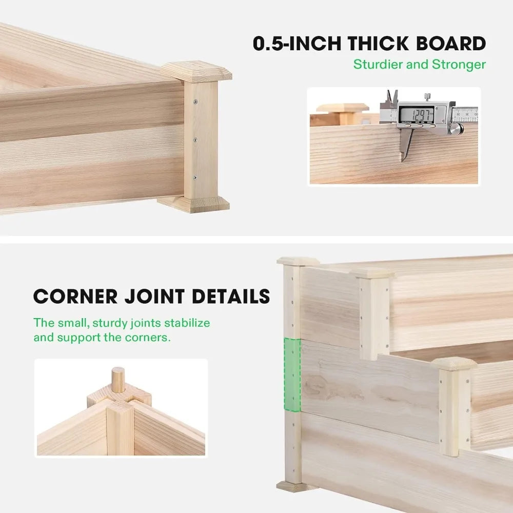 3-Tier Wooden Raised Garden Bed, 48 X 48 X 21 Inches