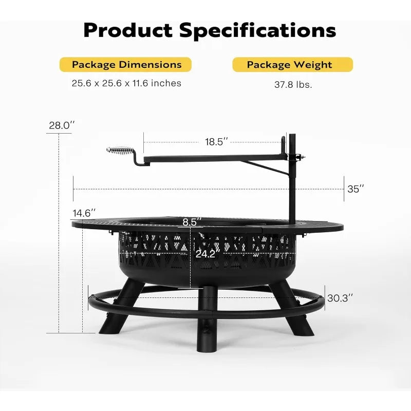 3-in-1 Wood Burning  Fire Pit with Cooking Grill & Charcoal Pan with Cover Lid - One Shop Ventures