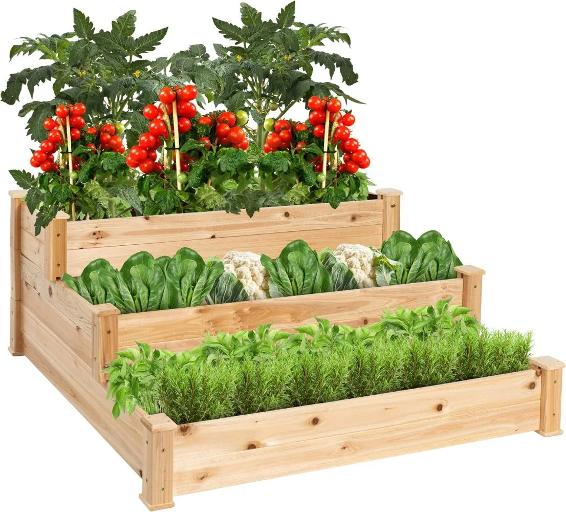 3-Tier Fir Wood Raised Garden Bed Planter