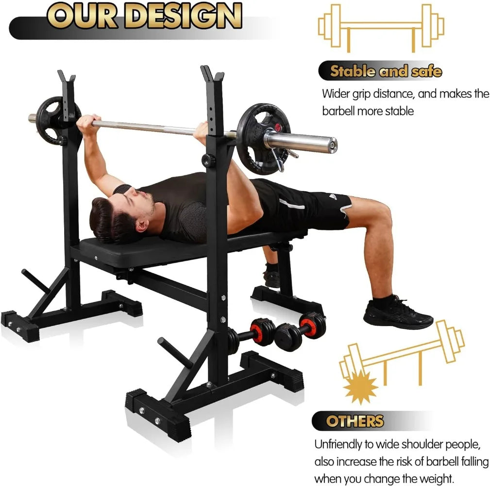 Heavy Duty Adjustable Weight Bench with Squat Rack