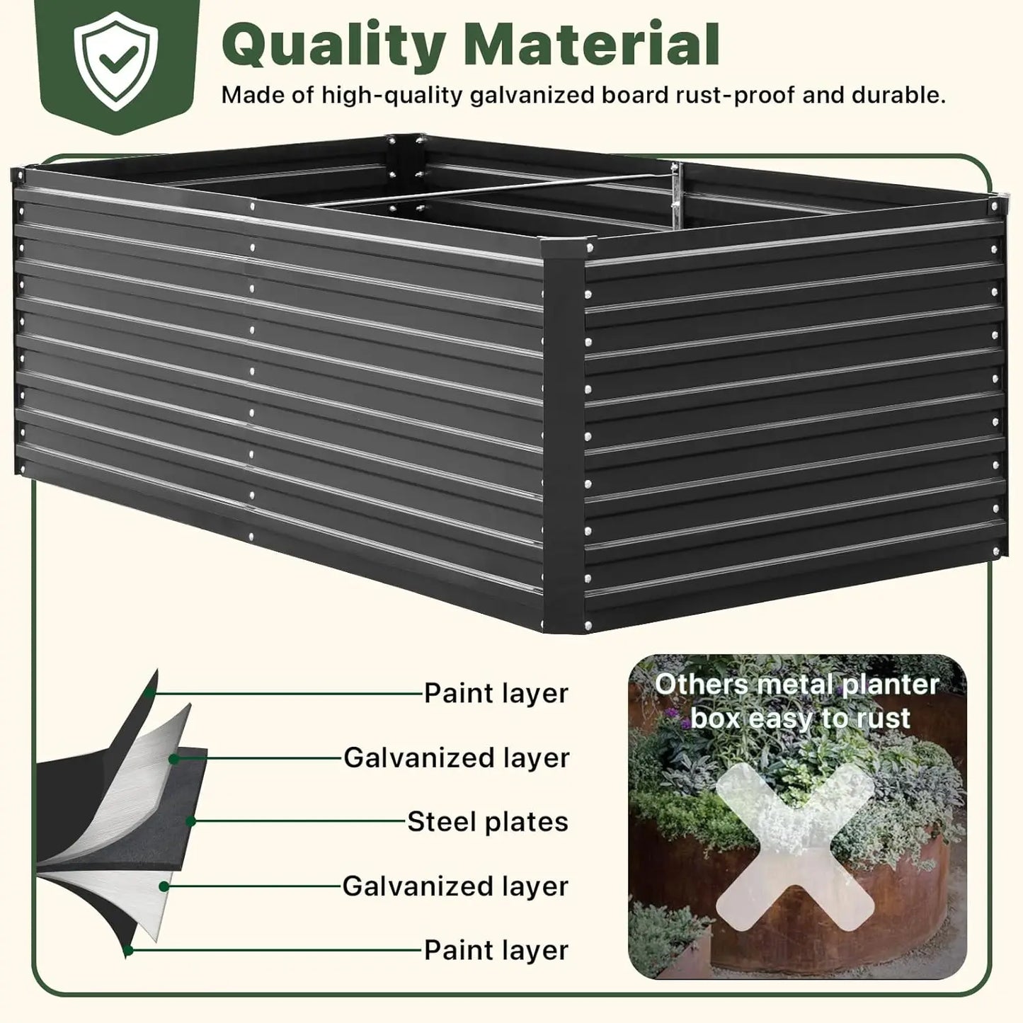 Galvanized Raised Garden Bed with Garden Tools & Gloves,