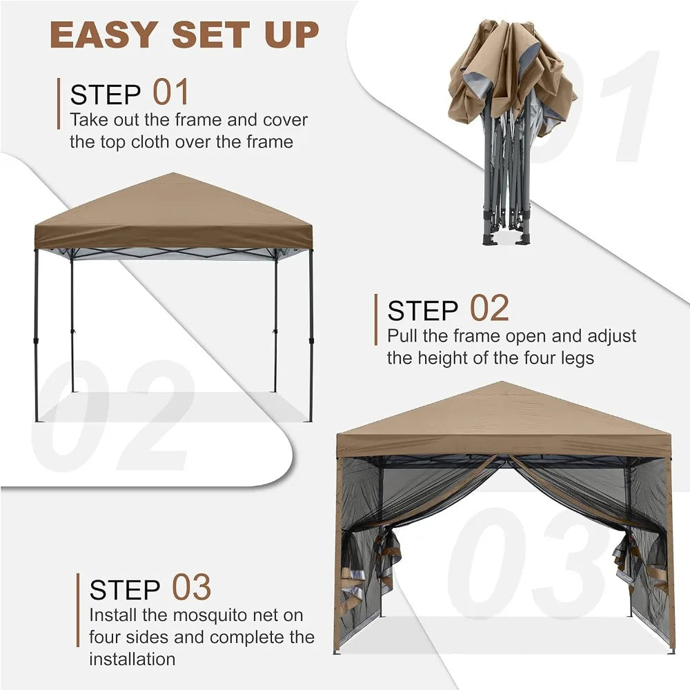 Heavy-duty pop-up outdoor canopy, with mesh curtain wall (10x10) - One Shop Ventures