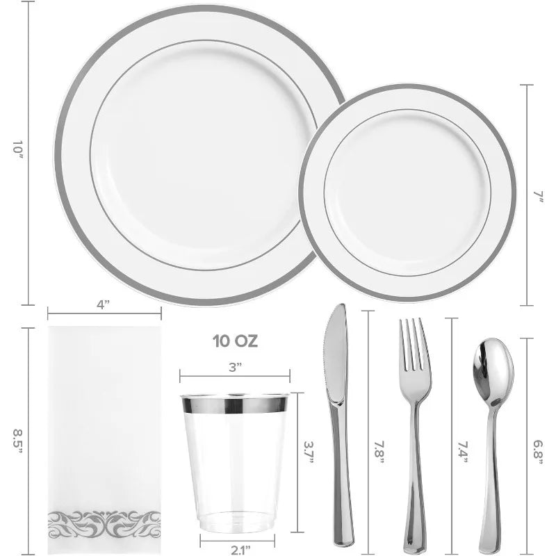 700-piece White and Silver Plates Dinnerware set - One Shop Ventures