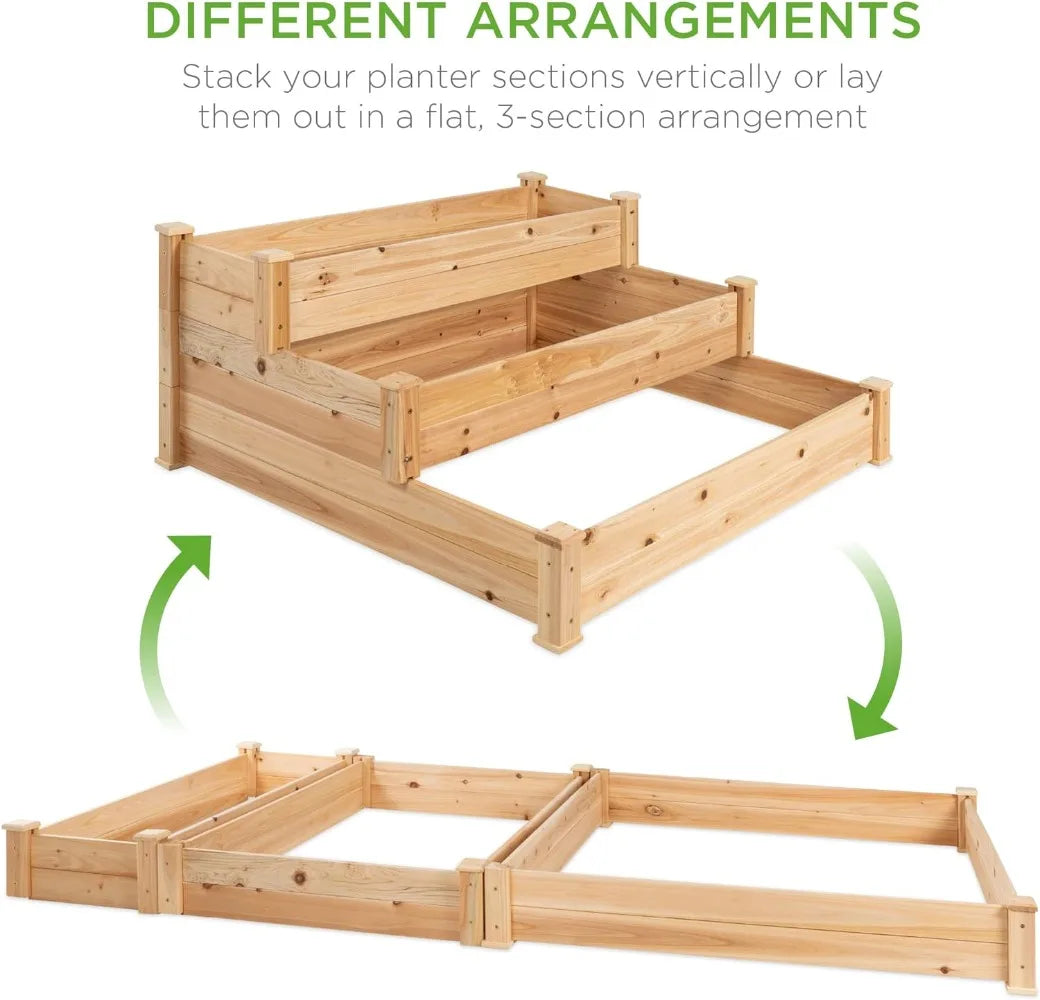 3-Tier Fir Wood Raised Garden Bed Planter