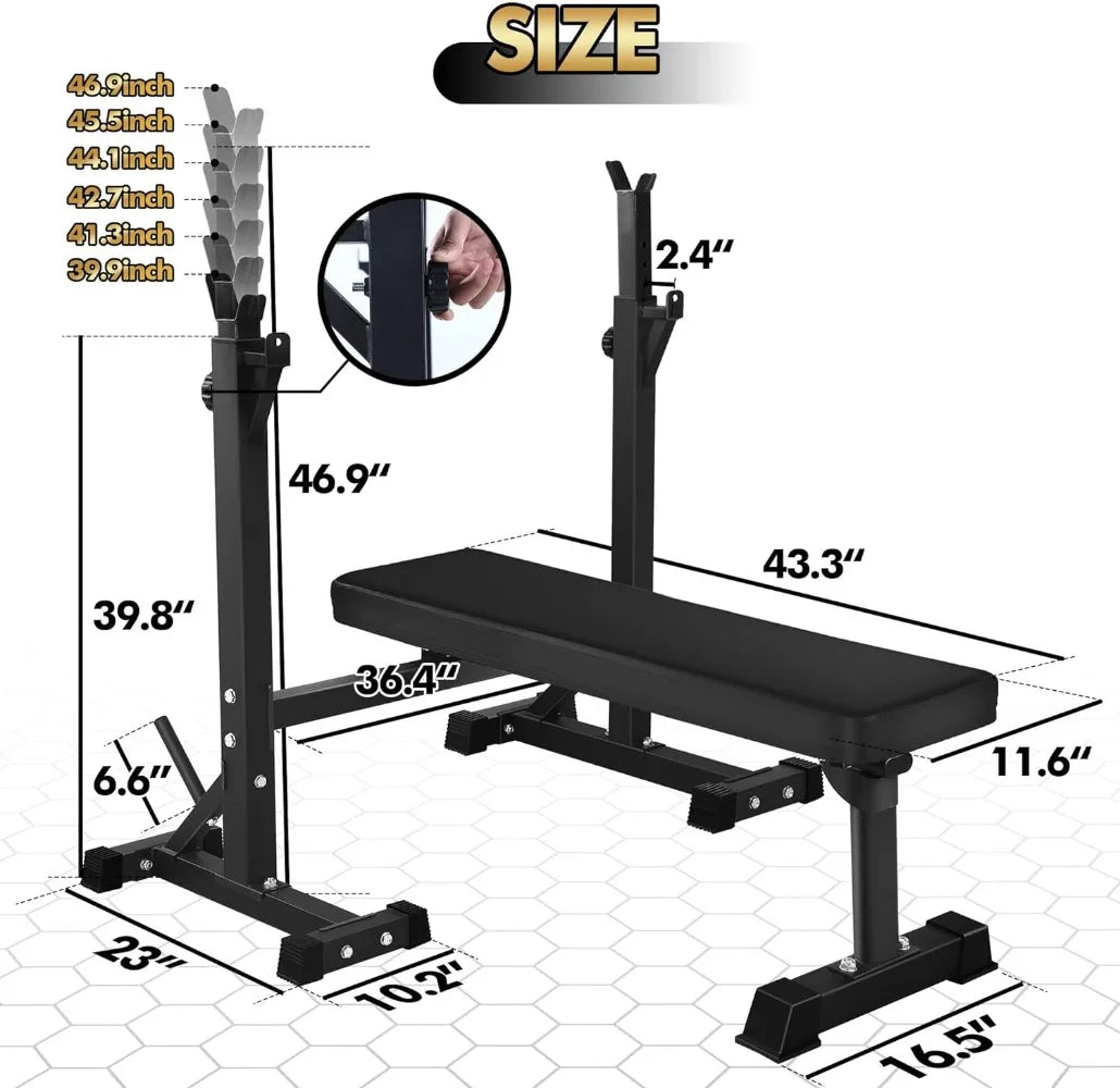 Heavy Duty Adjustable Weight Bench with Squat Rack