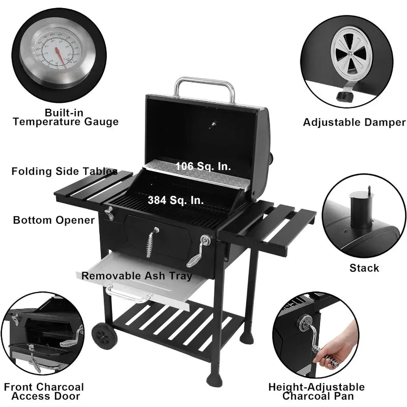 24” Charcoal Grill Outdoor Smoker with Side Tables - One Shop Ventures