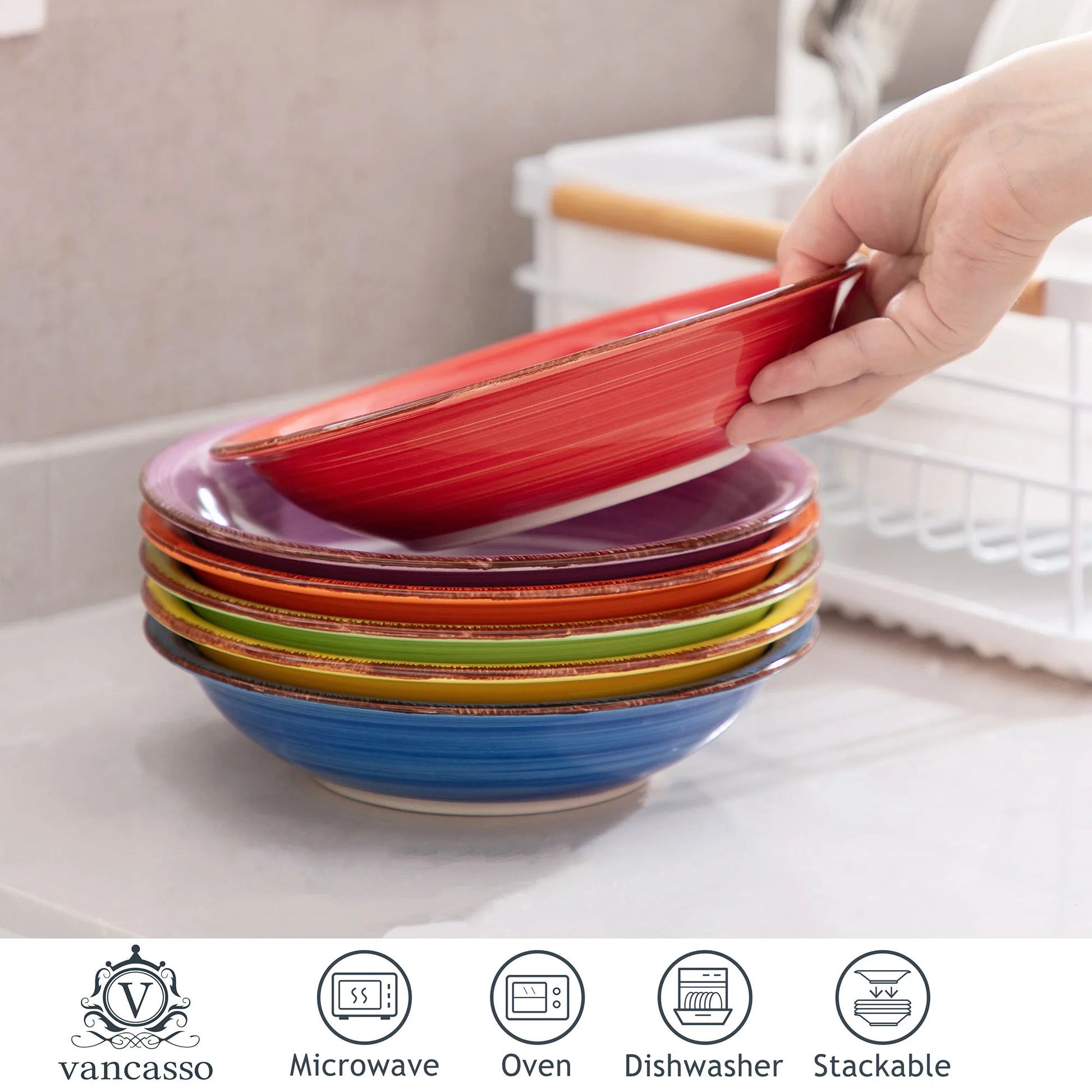 Vancasso Bonita 8.5-inch Ceramic Multicolor Pasta Soup Bowl Set - One Shop Ventures