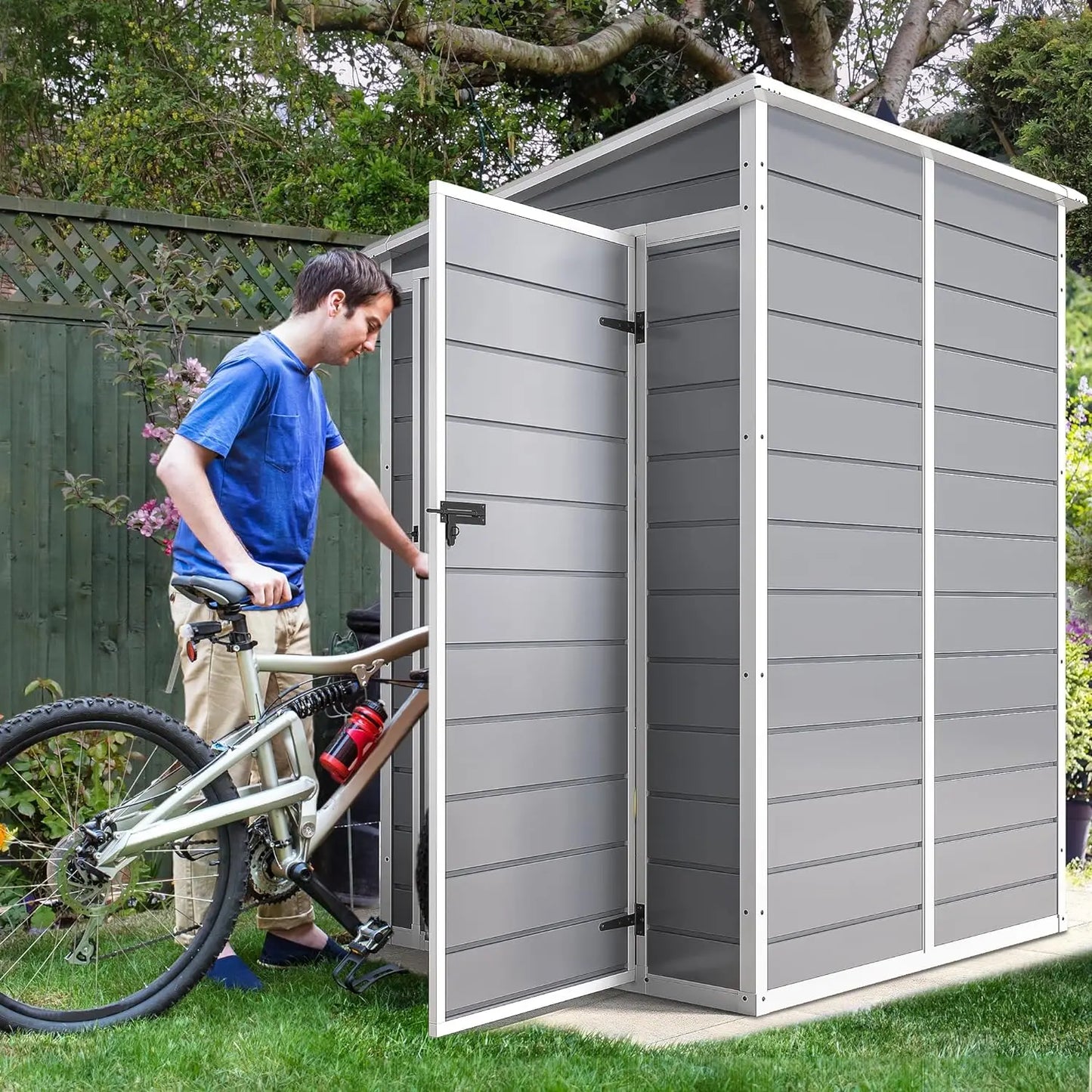 Resin Outdoor Storage Shed with Floor, Lockable Door, & Window