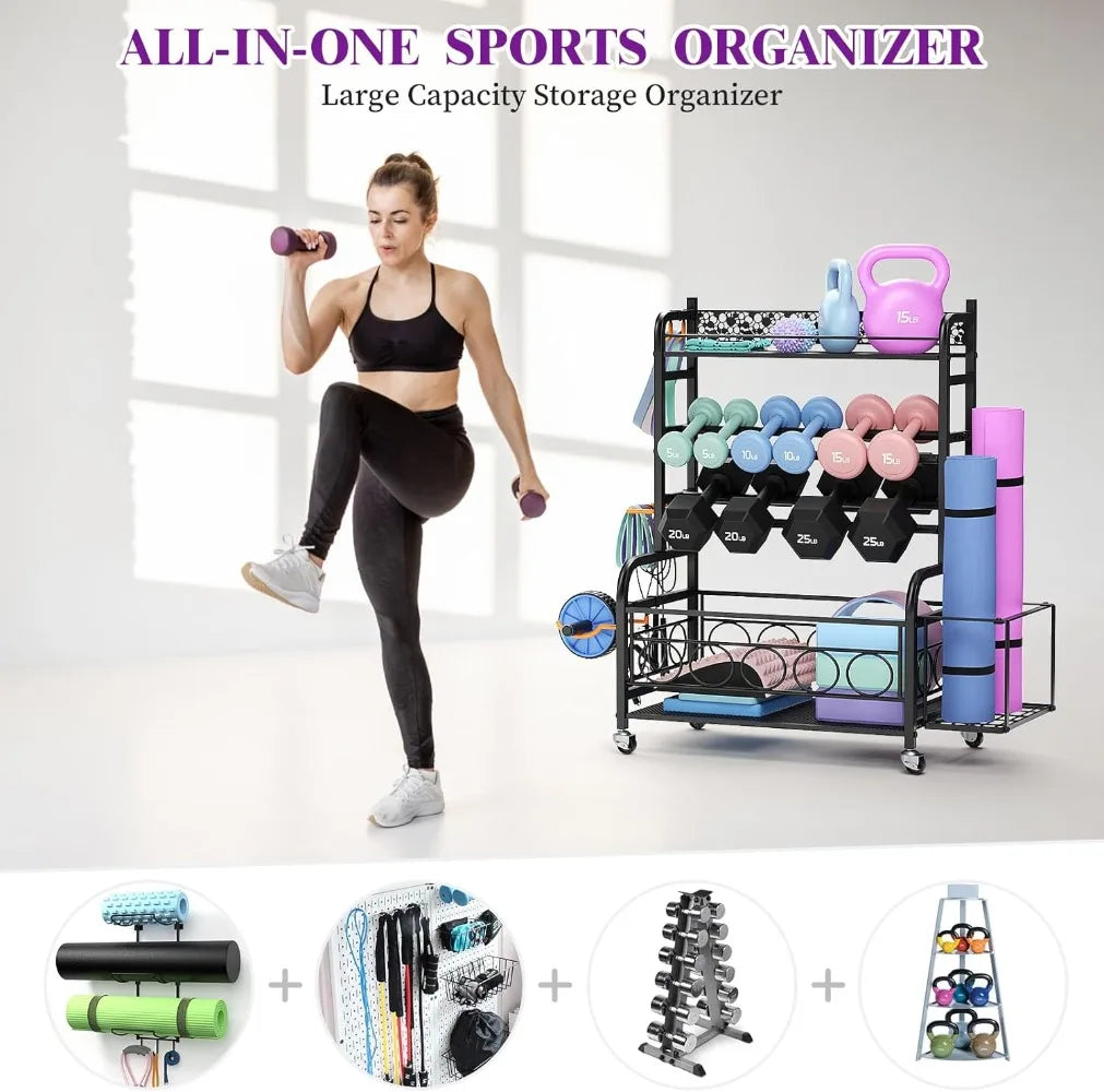 Gym Storage Rack for Yoga Mat Kettlebells and Strength Training