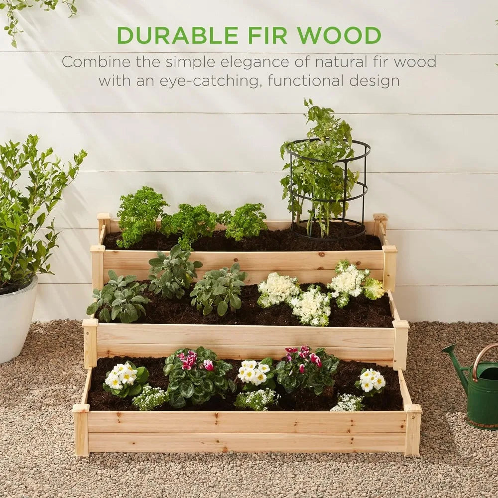 3-Tier Fir Wood Raised Garden Bed Planter