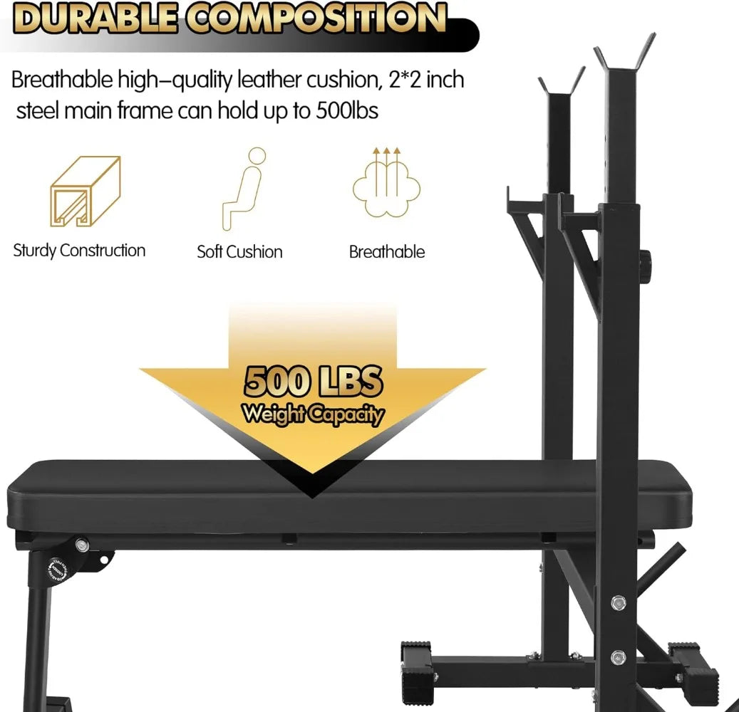 Heavy Duty Adjustable Weight Bench with Squat Rack