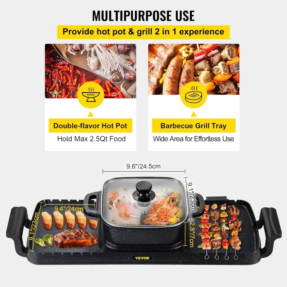 Electric Smokeless Grill and Hot Pot, with Dual Temp Control - One Shop Ventures