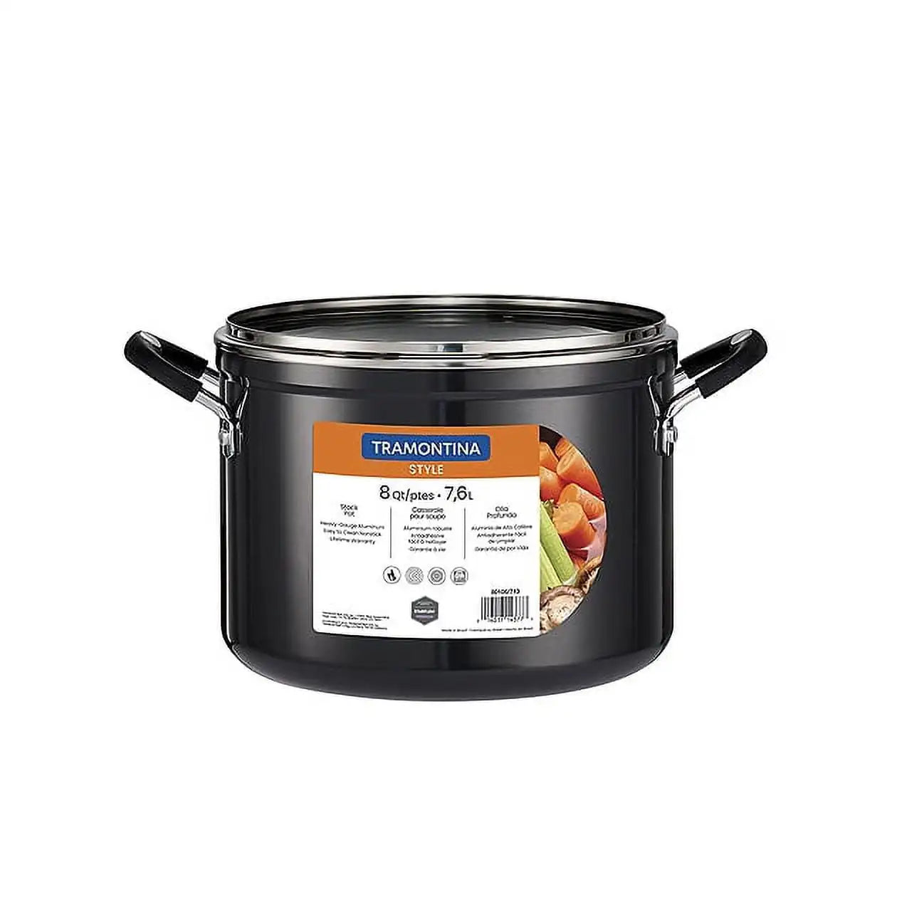 8-Qt Stock Pot Non Stick Cookware Aluminum with Tempered Glass Lid Handles - One Shop Ventures