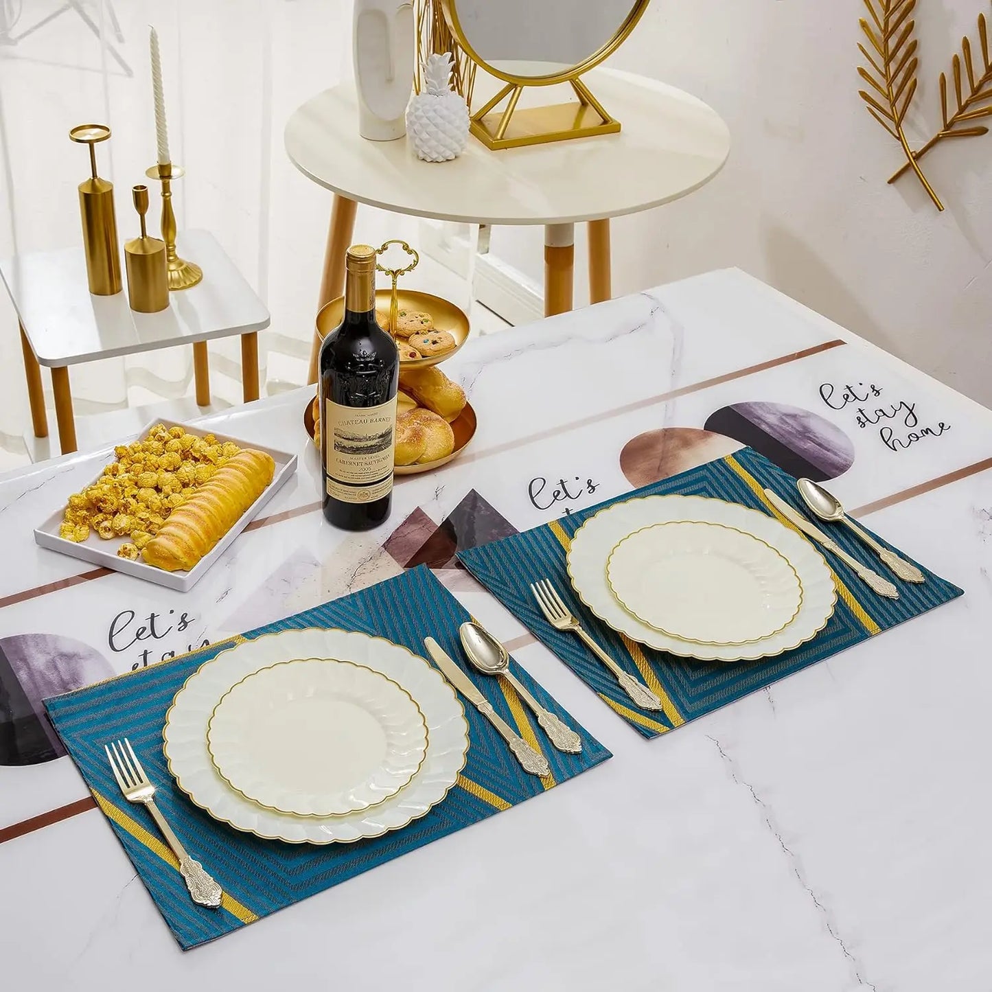 Lullaby 60 Pack Ivory Plastic Plates with Gold Rim - One Shop Ventures