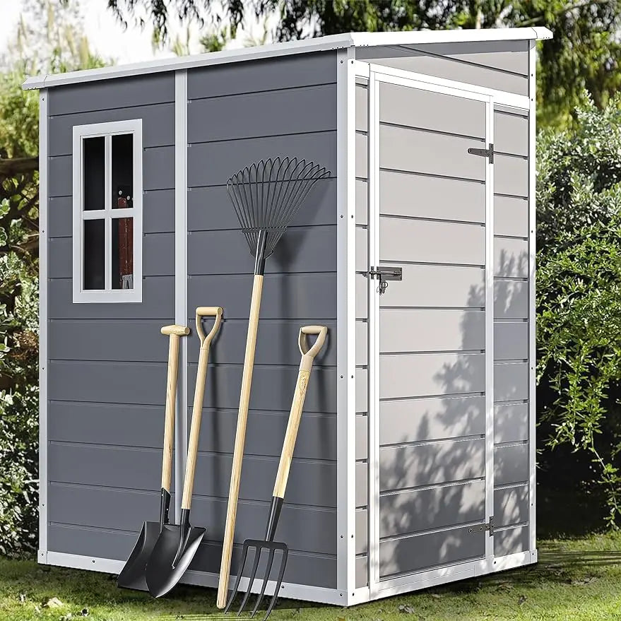 Resin Outdoor Storage Shed with Floor, Lockable Door, & Window