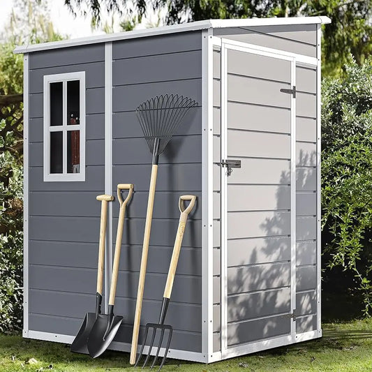 Resin Outdoor Storage Shed with Floor, Lockable Door, & Window