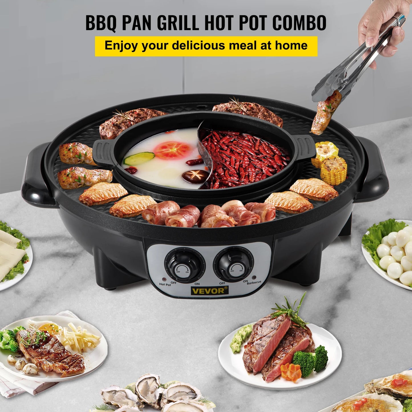 VEVOR Portable 2 in 1 Electric Hot Pot BBQ Grill - One Shop Ventures