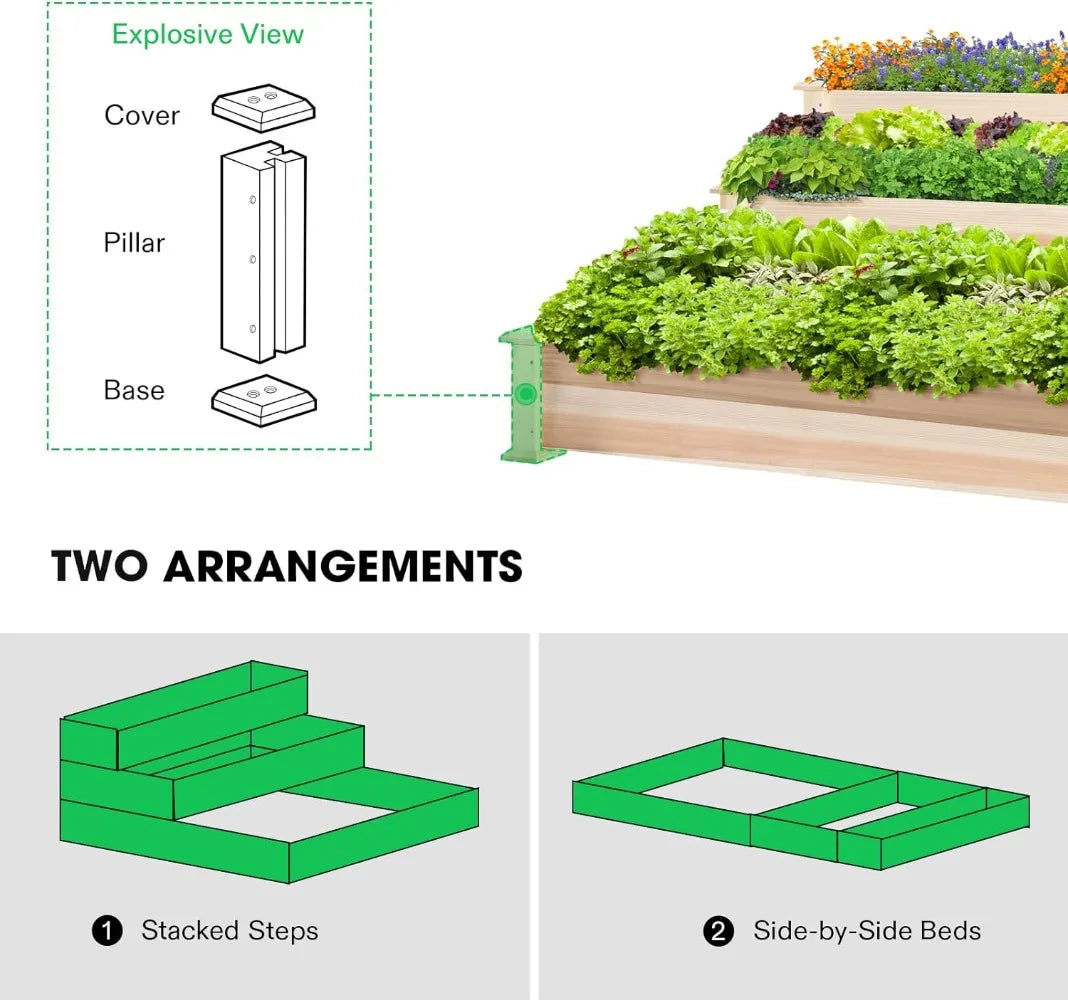 3-Tier Wooden Raised Garden Bed, 48 X 48 X 21 Inches