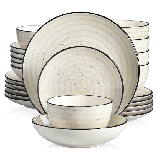 VANCASSO BONBON Beige 24/48-Piece Handpainted Spirals Stoneware Dinner Set - One Shop Ventures