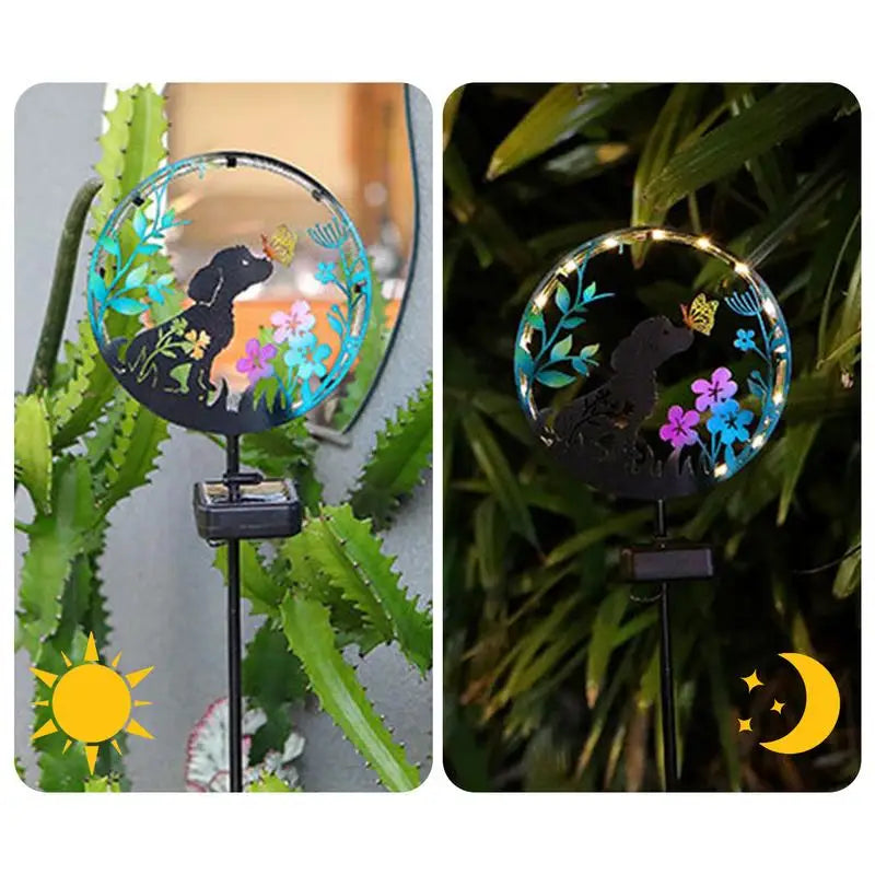 Dog Butterfly Design Solar Outdoor Garden Light