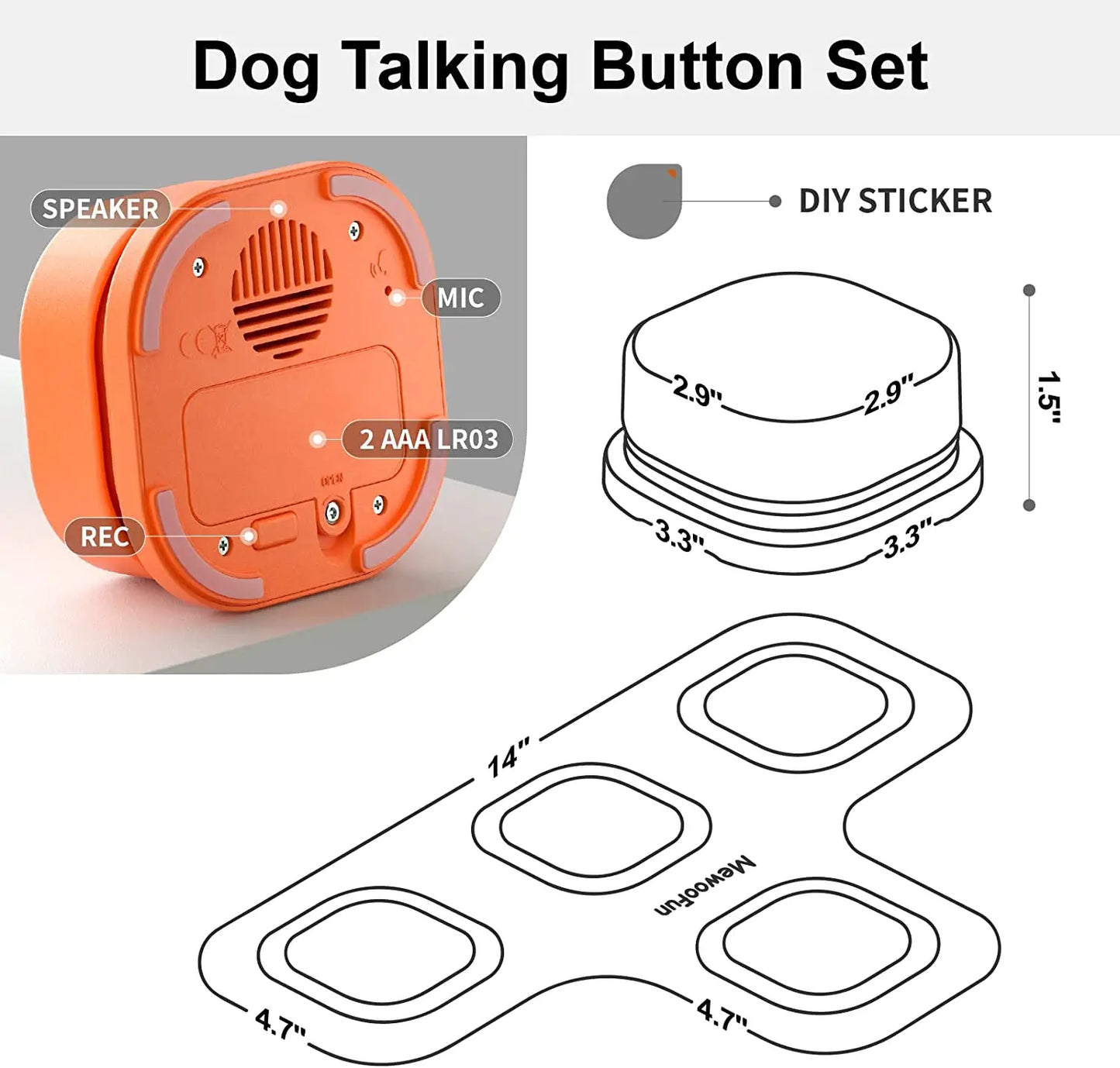 Recordable Dog Button Set With Mat & Stickers