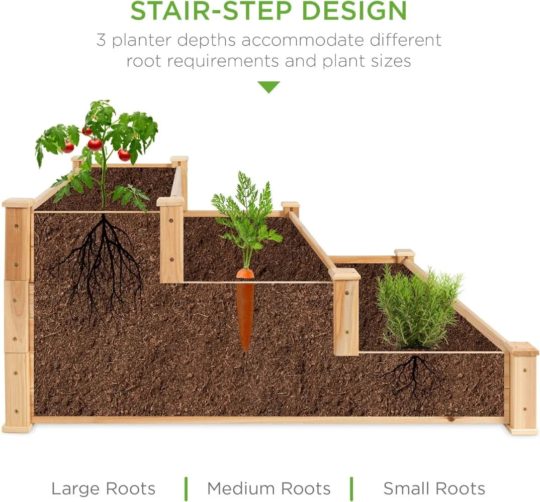 3-Tier Fir Wood Raised Garden Bed Planter