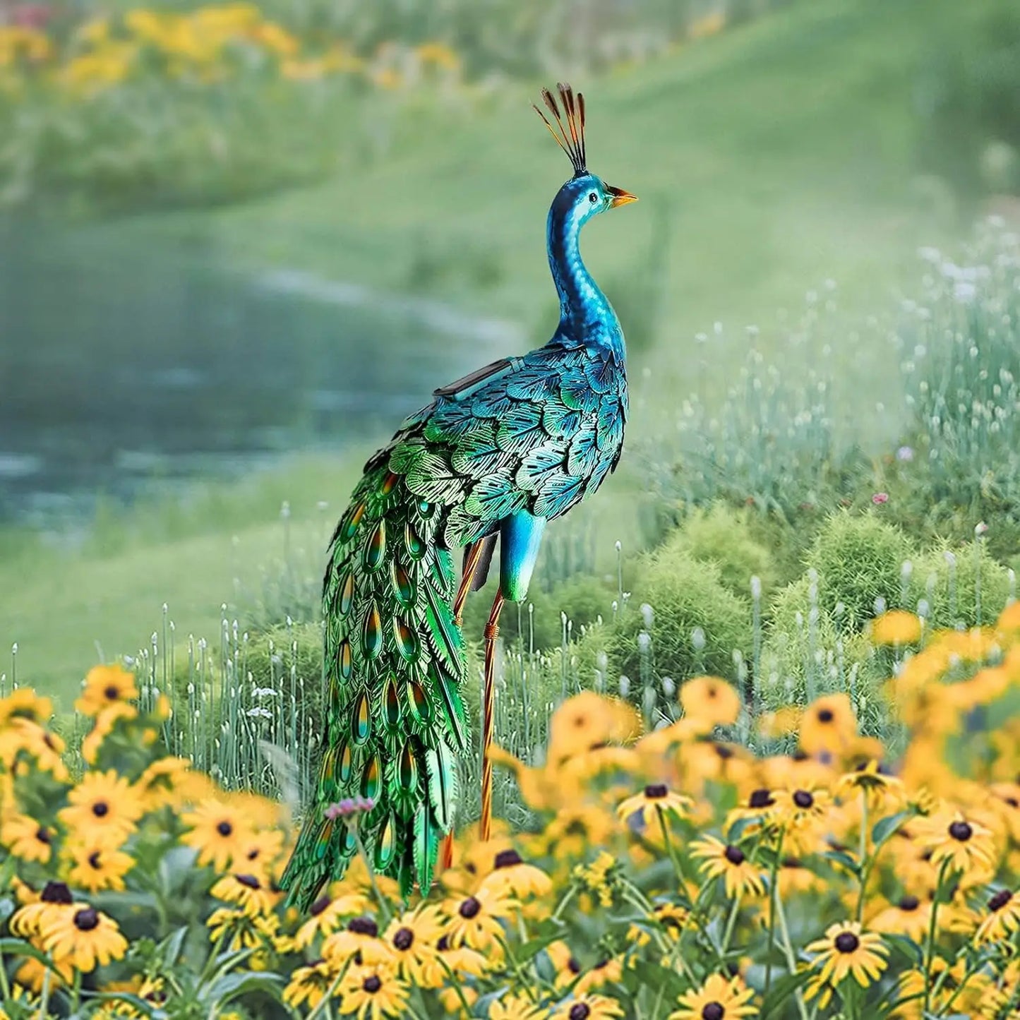 Outdoor Solar Peacock Statue