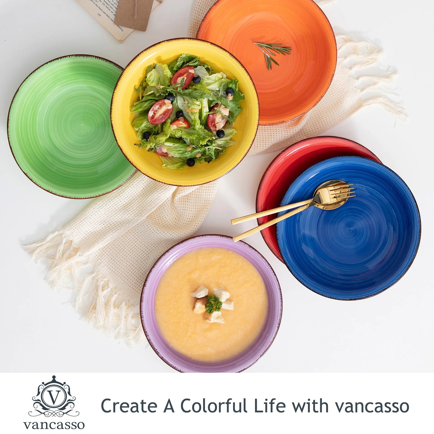 Vancasso Bonita 8.5-inch Ceramic Multicolor Pasta Soup Bowl Set - One Shop Ventures