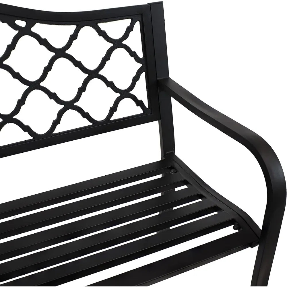 Black Cast Iron Lattice Patio Garden Bench - 50-Inch